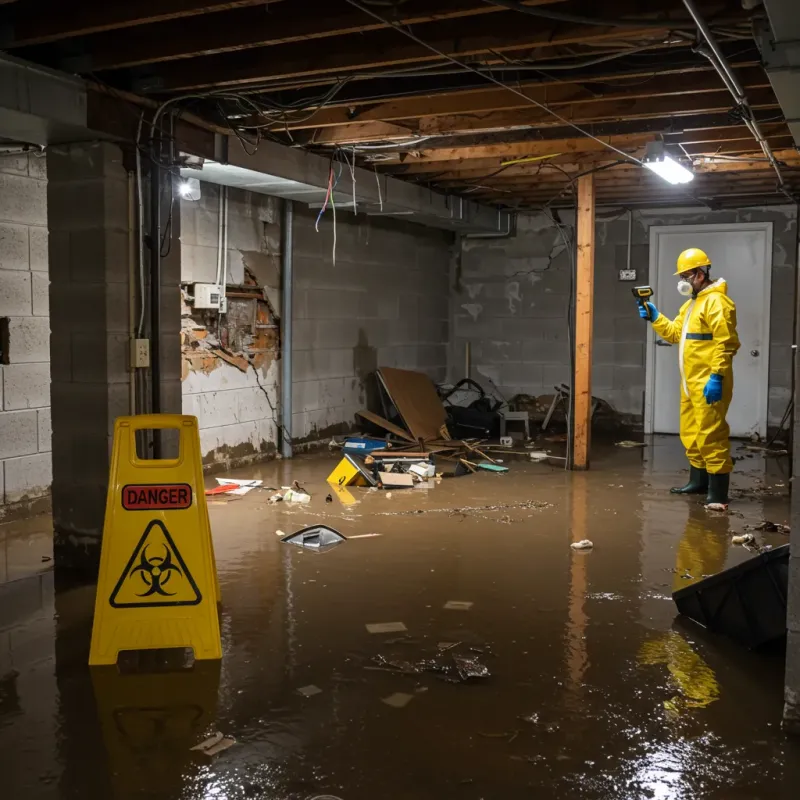 Flooded Basement Electrical Hazard in Cambridge City, IN Property